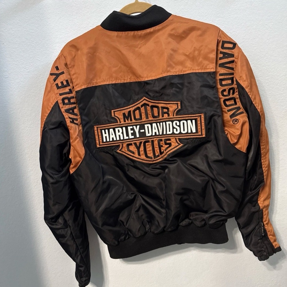 Vintage Harley-Davidson Jacket Mens Small Full Zip Black Nylon Bomber Motorcycle